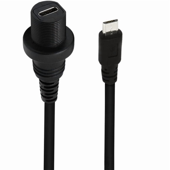 USB 3.1 Type C Female to Micro USB Male 90 Right Angle Dash Mount Cable for Car Truck Boat Motorcycle Dashboard 0.3m
