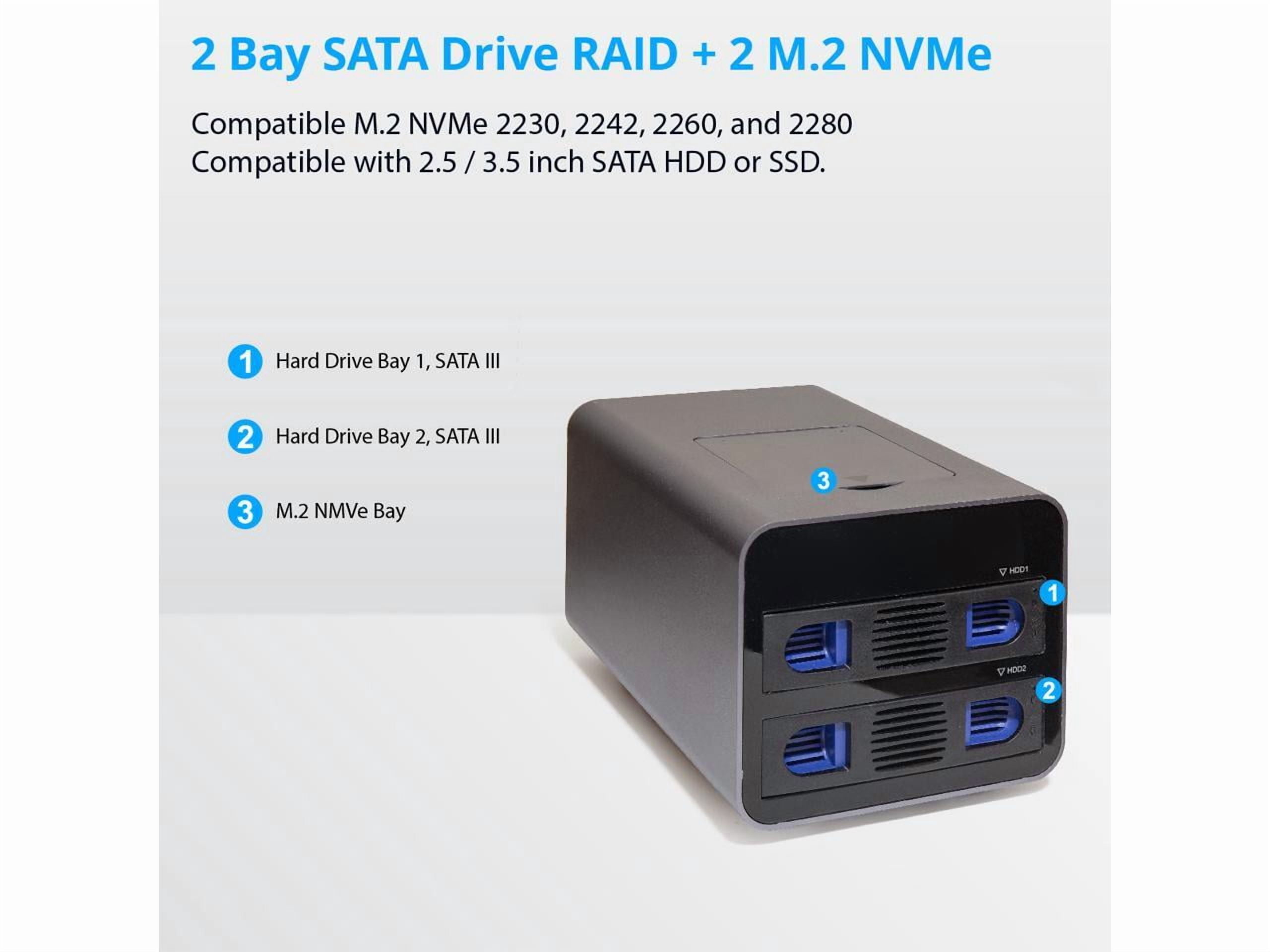 Syba SYENC50127 USB 3.2 Type-C 2-Bay SATA and M.2 NVMe External Drive Enclosure