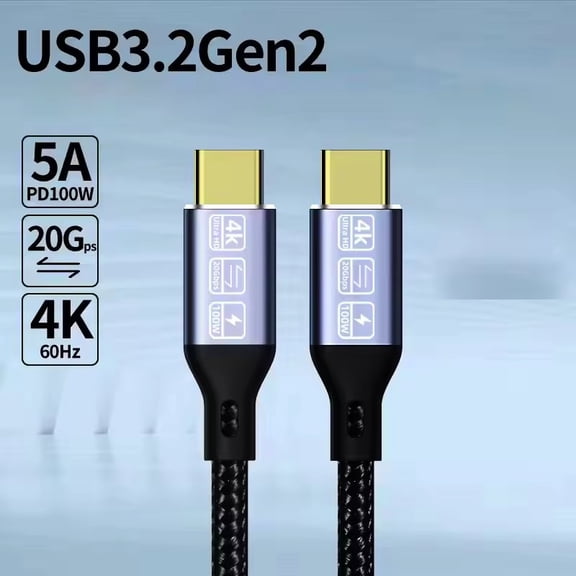 USB 3.2 20Gbps 20V 5A 100W USB C to Type-C 3.2 Gen2 Cable Data Transfer USB C SSD Hard Disk Cable 4K 60Hz PD100W Fast Charging