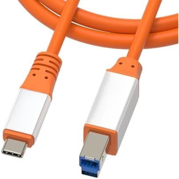 USB 3.2 Gen 2 Type-C to B  - 3ft (1m)  10Gbps Data Transfer Cord for MIDI Keyboard, Printer, Scanner - Durable Orange USB C to B  with  Shell