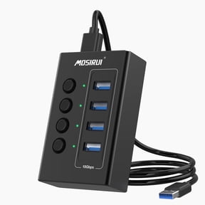 USB 3.2 Hub 4 Port 10Gbps USB Splitter for Laptop and Desktop, Aluminum USB Expansion Hub with Individual Power Switches for PC, Mac and Flash Drive