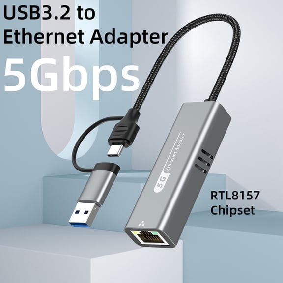 USB 3.2 to 5Gbps Ethernet Adapter RTL8157 5000Mbps RJ45 Network Converter for Laptop Support 5G,2.5G,1G,100Mbps