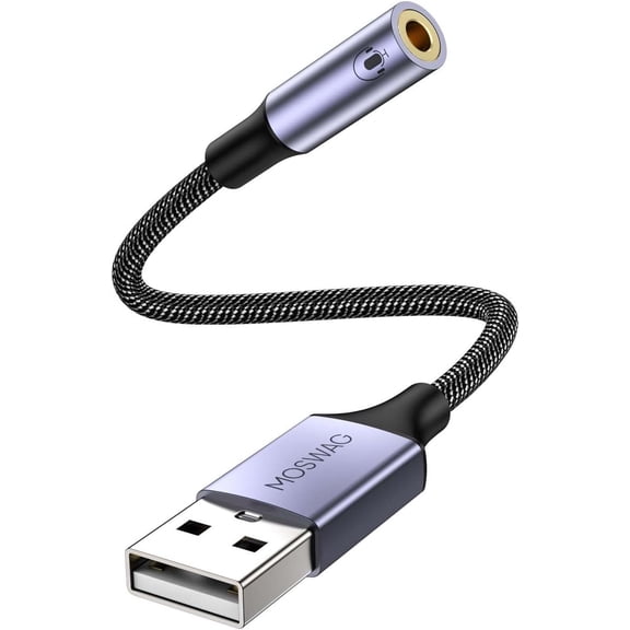 USB to 3.5mm Jack Audio Adapter 0.65Feet/20cm, External Sound Card Support Mic TRRS Headset with Aux Stereo Converter Compatible Windows, PC, Laptop, Mac, Linux, Desktops, PS4