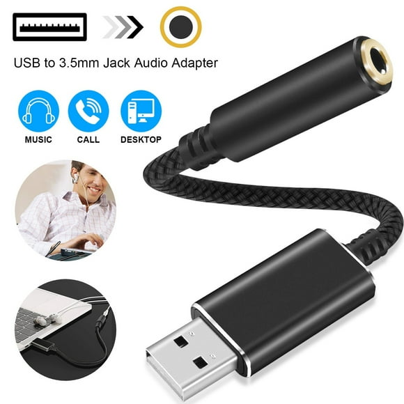 USB to 3.5mm Jack Audio Adapter, USB to AUX Cable with TRRS 4-Pole Mic-Supported USB to Headphone AUX Adapter, Built-in Chip External Sound Card for Headset, PC, Laptop, PS4 (7.8 inches)