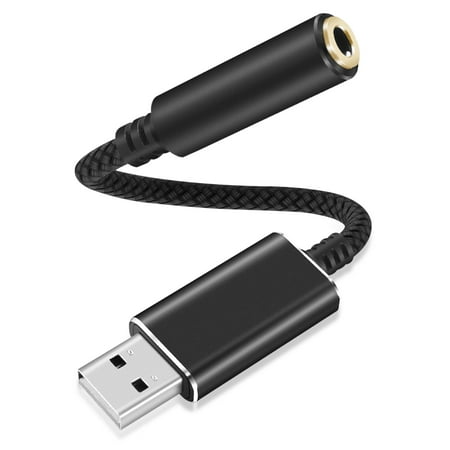 USB to 3.5mm Jack Audio Adapter, TSV USB to Audio Jack Adapter Headset, USB to 3.5mm TRRS 4-Pole Female, External Stereo Sound Card, Fit for Headphone, Mac, PS4, PC, Laptop, Desktops (Black, 20CM)