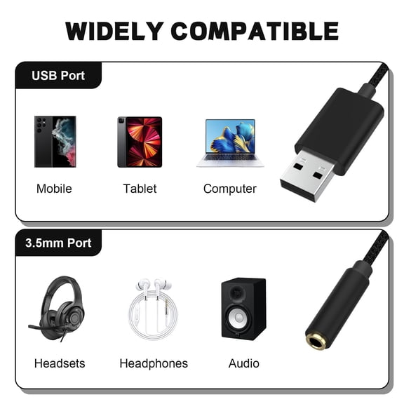 USB to 3.5mm Jack Audio Adapter, USB to AUX Cable with TRRS 4-Pole Mic-Supported USB to Headphone AUX Adapter, Built-in Chip External Sound Card for Headset, PC, Laptop, PS4 (7.8 inches)