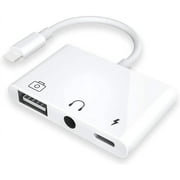 USB 3 Camera Adapter,3 in 1 USB Female OTG Adapter with Charging and 3.5mm Headphone Audio Jack Splitter for iPhone/iPad,Support USB Flash Drive,MIDI Keyboard