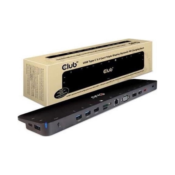 Club3D 3D USB 3.2 GEN1 C Triple Display Dynamic 100W PD Charging Dock. The 5 x USB-A, Black
