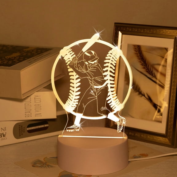 USB 3D Illuminated Baseball Creative Night Light, Baseball Table Lamp, Home Decor Desktop Decoration, Living Room and Bedroom Decorative Light, Birthday Gift, Holiday Gift, Sports Night Light 1pcs