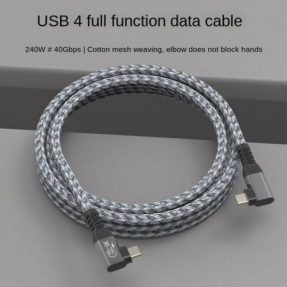 USB 4 90 Degree Angle Cable 40Gbps USB4 Elbow Type C Data Transfer PD240W Fast Charging 1.5M