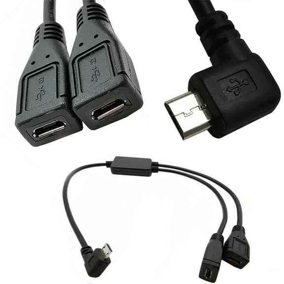 USB 5 Pin Male to 2Female Y Splitter Cable Left 2 in 1 Adapter Charging Data Cord Middle 30cm