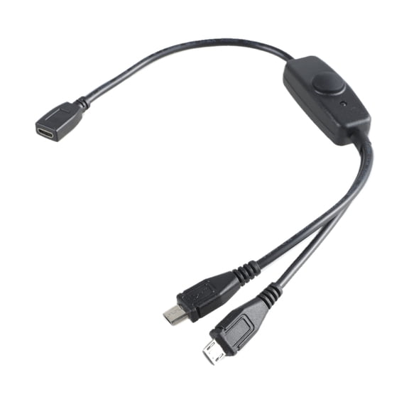 USB 5Pin Y Cable Power Cord with Power Switching Button for Simultaneous Charging Two Devices like Phones and Tablets