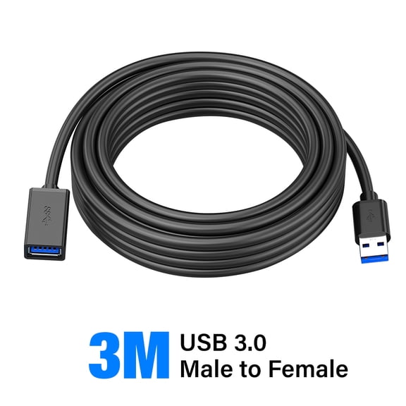 USB-A 3.0 Extension Cable, 4.8Gbps High-Speed, Male to Female Connectors, 10 Foot, Black