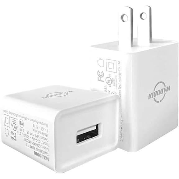 USB A Charger 1A/5V Single Port USB Wall Plug 5W Wall Plug Brick Portable Travel Power Adapter UL Listed 2 Pack (White)