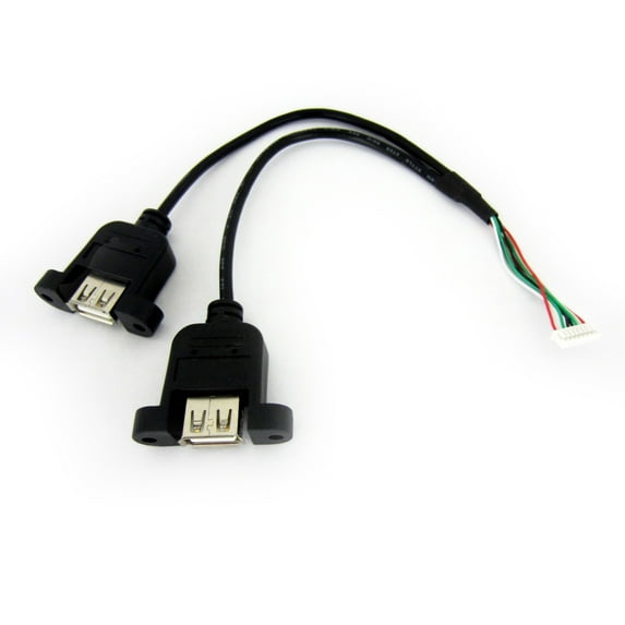USB A Dual Female Panel Mount to 1X8 Pin Internal USB Connector - 9 in.
