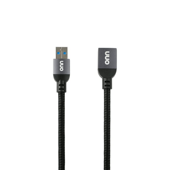 onn 6' Braided USB Extension Cable, Black
