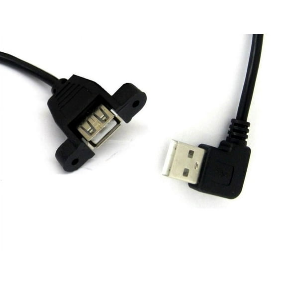 USB A Male 90 Degree Angle to USB A Female Panel Mount