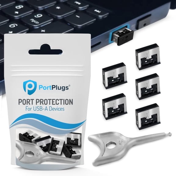 USB A Metal Port Blockers 5 Pack, Security Locks with Removal Key, Black