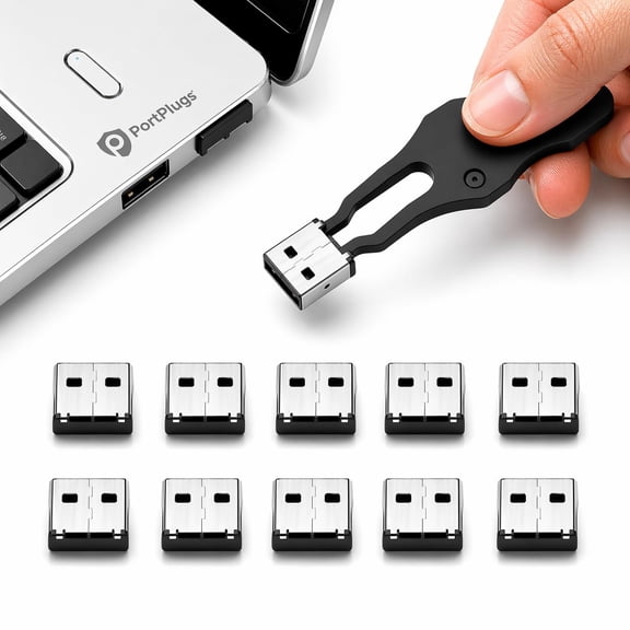 USB A Port Blockers 10 Pack, Two Point Zinc Alloy Locks, 1 Key, Black