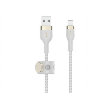 Belkin - BOOSTCHARGE PRO Flex 6.6ft Braided Silicone USB-A Cable with Lightning Connector for iPhone - White