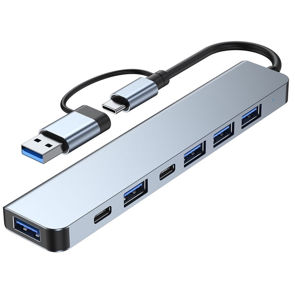 USB-A+USB-C Hub Adapter 7-in-1 Multi-port USB Docking Station with USB3.0+USB2.0*4+PD+USB-C Data Port Extension Hub for Laptops Smartphones Desktops