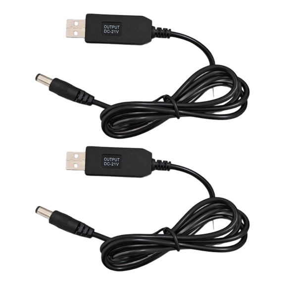 USB-A to 21V 5.5x2.1mm Charging Cable, 5V 3A Input and 0.3A Output for Compatible Rechargeable Batteries, 2-Cable Pack