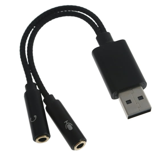 USB-A to 3.5mm Microphone Headset Adapter USB Sound Card Male to 2 Female Adapter for 10/8.1/8/7