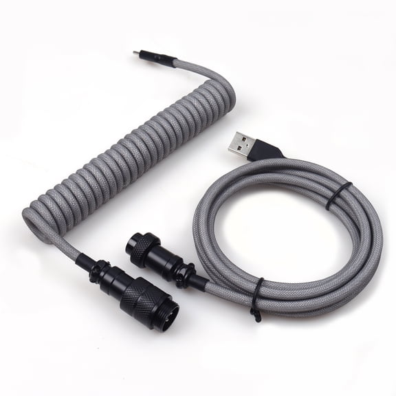 USB A to Type C for Mechanical Gaming Keyboard Double Sleeved Wire with GX16 Detachable Aviator Coiled Power Cable