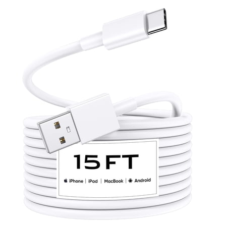 Long USB C Cable 15Ft for iPhone 17/17 Pro/Air/16e/16/15 Pro Max/Plus (15FT), Compatible with USB-C Phones, Tablets, Laptops, Cameras & More