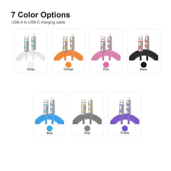 USB-A to USB-C Charging Cable with Light-Up Connector Accent, Flexible Color Cable for Compatible USB-C Devices