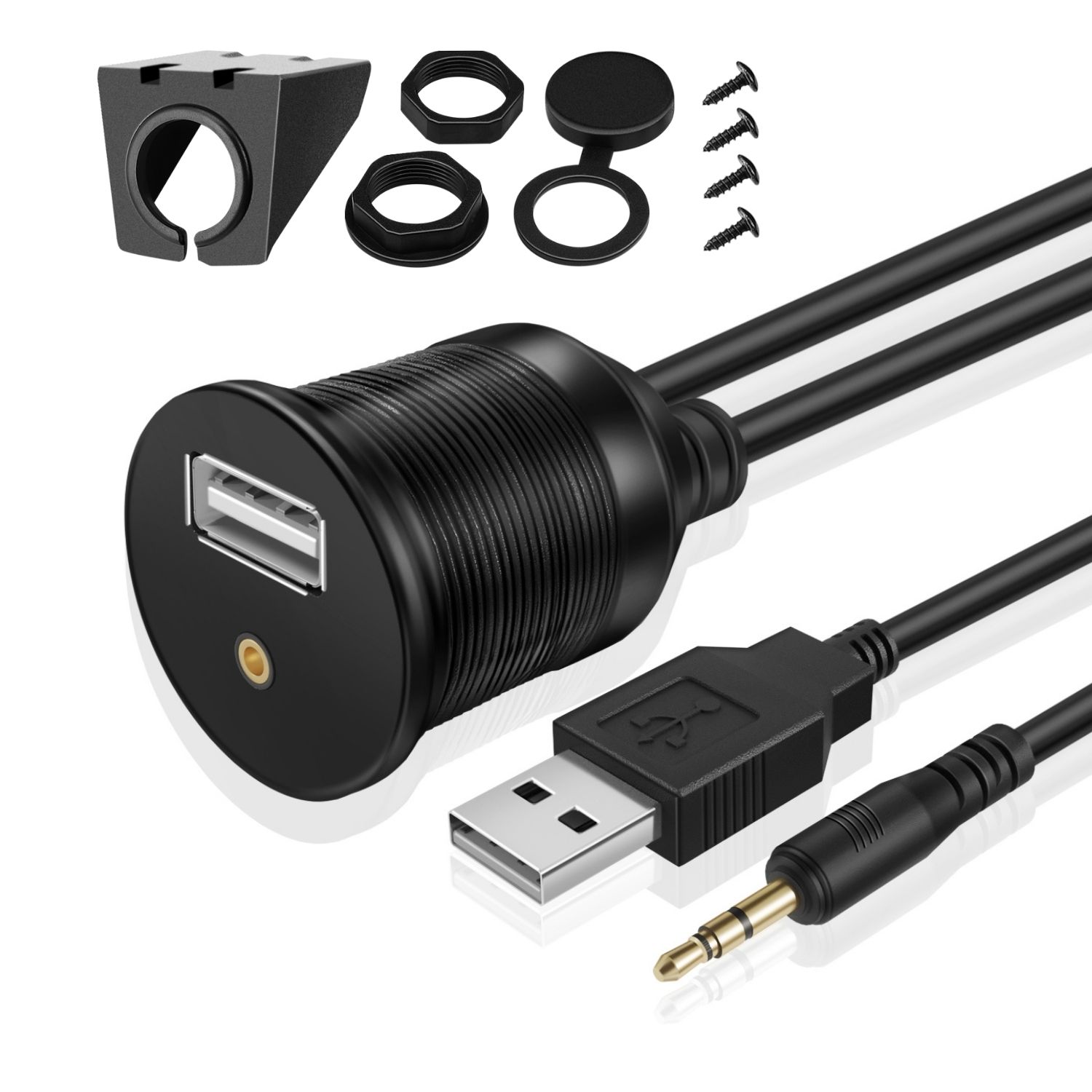 Presa USB + AUX 3,5 Mm Per Auto – Montaggio A Filo, Cavo 103 Cm, Adatto A Cruscotto