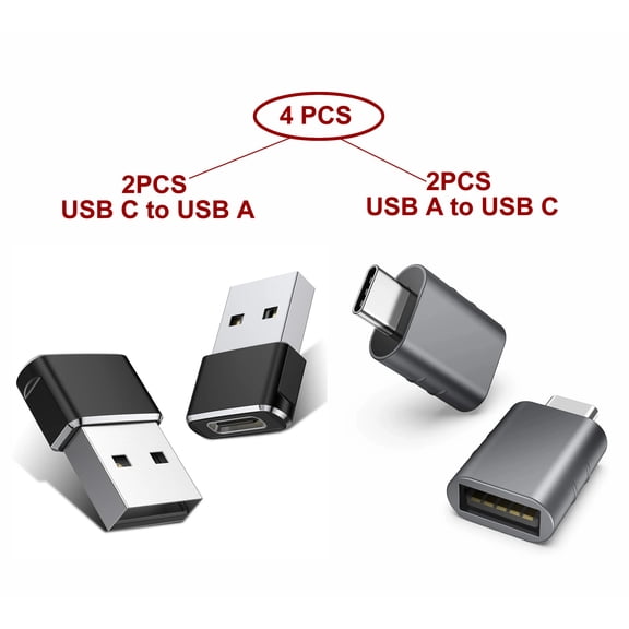 USB Adapter Set 4 pcs- USB A to USB C Adapter 2 pcs and USB C to USB A Converter 2 pcs