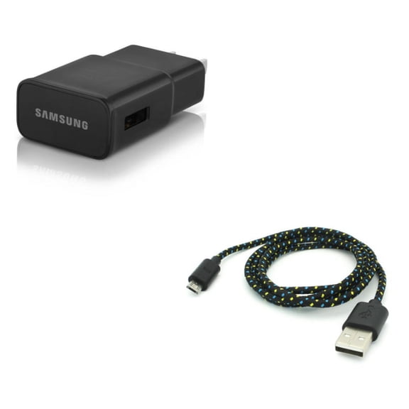USB Adaptive Fast OEM Home Charger w MicroUSB 6ft USB Cable P3Y for Samsung Galaxy Sky, S7, J7 Sky Pro Grand Prime, Perx, Active S6 S5 Active, On5, V (2017), Edge Edge+, Note 5 4 3 Mega 2, J5
