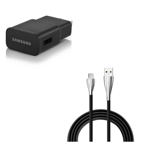 USB Adaptive Fast OEM Home Charger w Power Cord 10ft USB Cable G6D for Samsung Galaxy J7 V (2017), S7 Edge S6 Edge+ Edge, Note 5 4 3 Mega 2, J5 J3 Emerge, (2018) Refine Halo Alpha A6