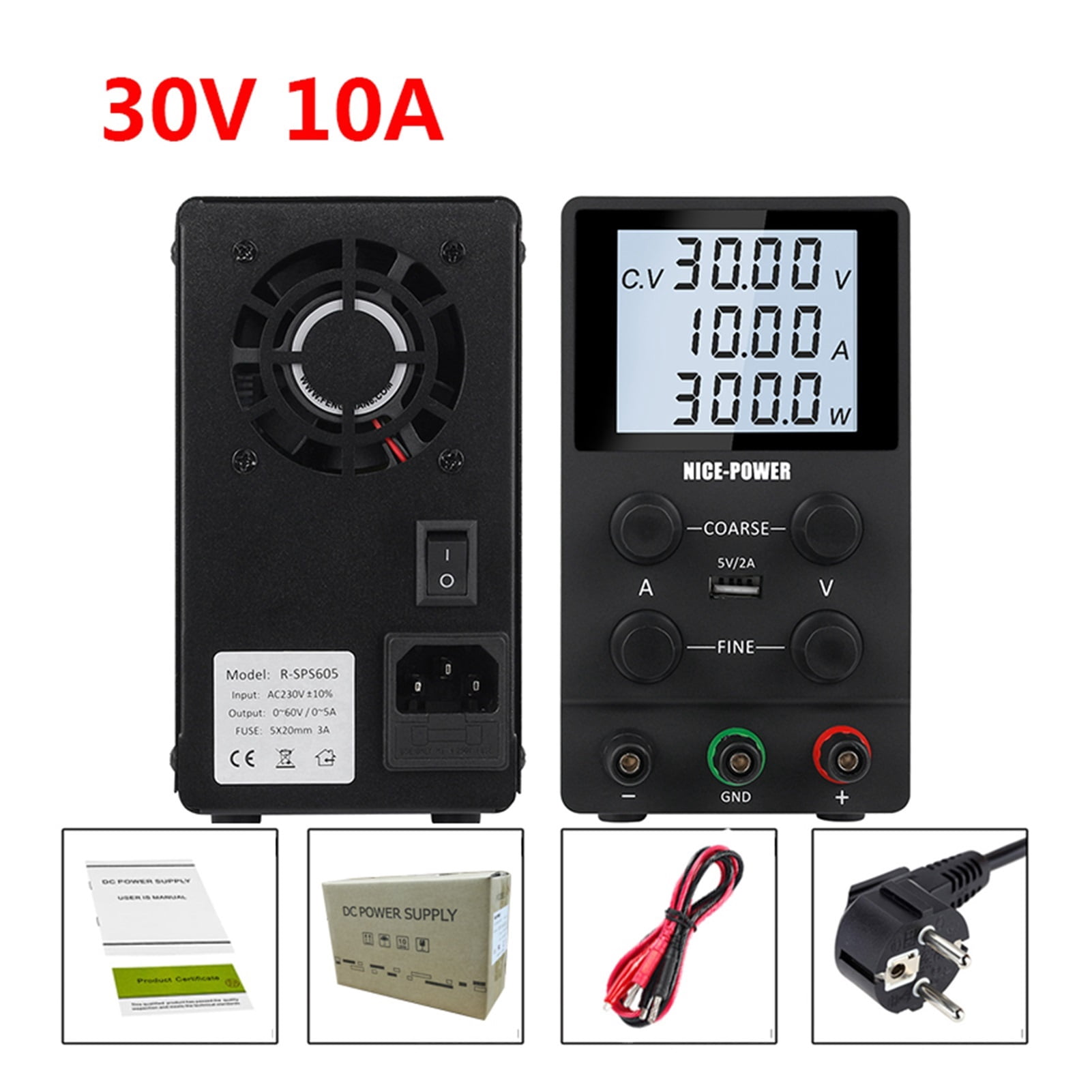 USB Adjustable DC Laboratory 30V 10A Lab Bench Power Supply Adjustable ...