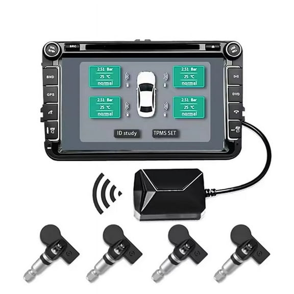 USB Android TPMS Tire Pressure Monitoring System Display Warning System Internal External 4 Sensors for Car Navigation,1 * Receiver 4 * External Sensors 1 * U Disk,Black