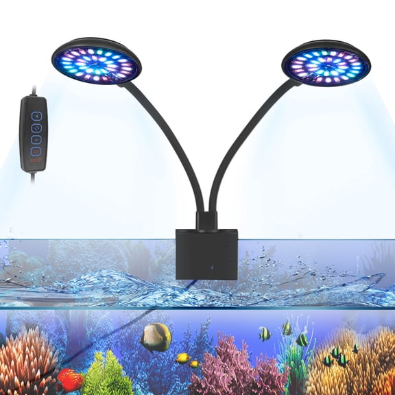 USB Aquarium LED Light, 3-Mode Dimmer Clip-on Lamp with Rotating Head, 5V Safe Waterproof for 20-60cm Tank, RGB+White Fish Tank Lighting