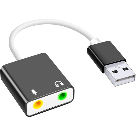 USB Audio Adapter, External Sound Card for PC and LaptopUSB Microphone Adapter to 3.5mm(1/8 inch) for Headphone, Speaker and Microphone Jack, Plug and Play