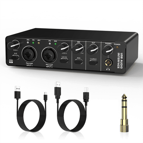 USB Audio Interface, 2 in Out Interface with 48V Phantom Power for Recording,for Guitarist, Vocalist, Podcaster
