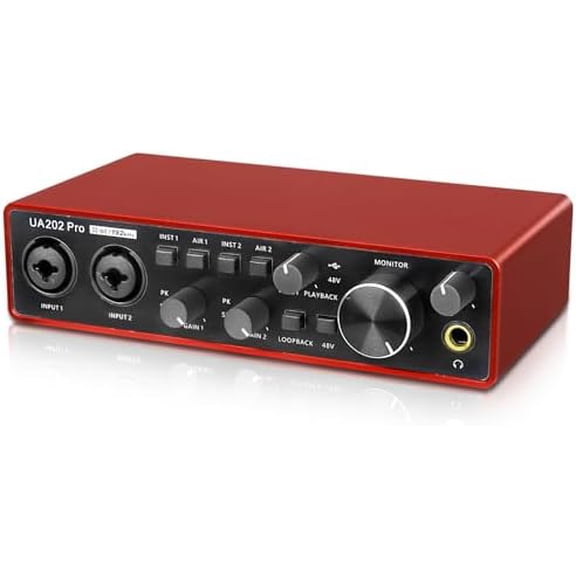 USB Audio Interface for Computer Recording Music(Red), 2 Channel Guitar Audio Interface, 32Bit/192kHz Podcasting Streaming with 48V Phantom Power$$Music