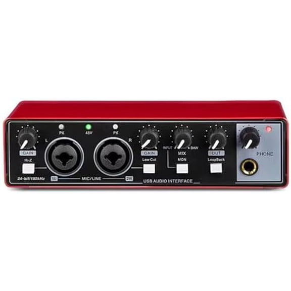 USB Audio Interface, Interface for Recording Music, USB2.0 Studio Equipment for Mac/PC, XLR Input, 24Bit/192kHz, Plug & Play, 48V Phantom Power, Red$$Music