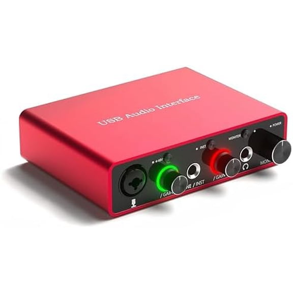 USB Audio Interface for PC, 48V Phantom Power Audio Interface for Computer Recording Music, Podcasting, and Streaming, 24-Bit/192kHz, XLR & 1/4 Combo Connectors, LINE/INST Input$$Music