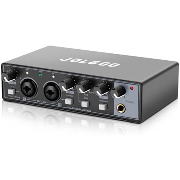 USB Audio Interface for Recording Music, 24-Bit/192kHz, Plug and Play Audio Interface for PC, Mac, and Smartphone Low Latency, XLR/Line In, Headphone Out$$Music