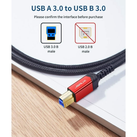 USB B 3.0 Cable USB A Male to B 3.0 Male (6.6ft/2M) USB 3.0 Type B Upstream Cord Nylon Braided Compatible with Docking Station External Hard Drivers Scanner Printer and More(Black)