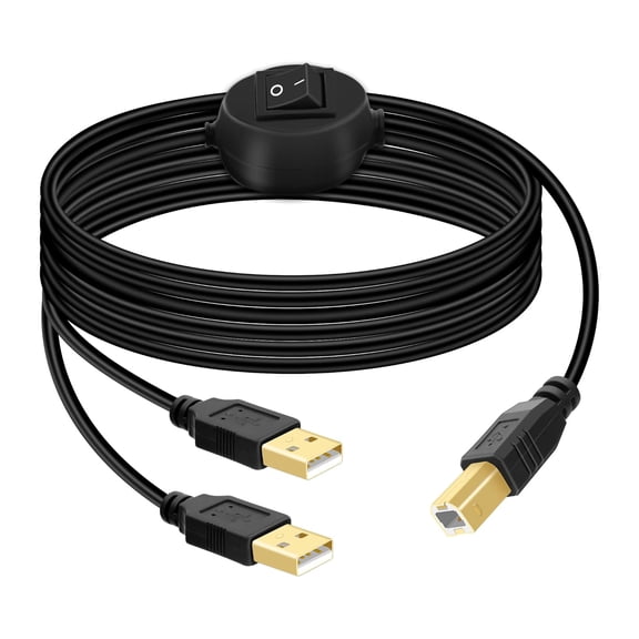 USB B Printer Cable Splitter, 14.7FT Printer Splitter for 2 Computers, Type B 2.0 Male to Dual USB A Male Y Cord 1 in 2 Out Print Cord Switcher 2 Computers Share Keyboard Mouse Scanner (4.5M)