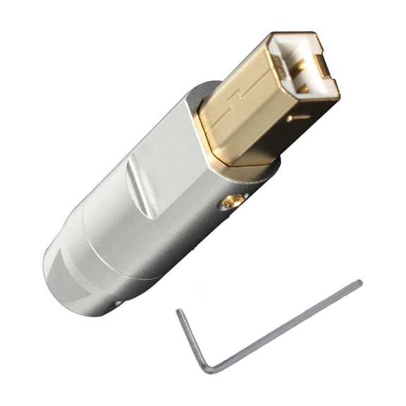 USB B-Type Square Port Connector Shell Gold-Plated 6mm Hole Aluminum Alloy Shell for Safe Data Cable Repair Applications