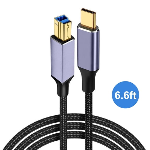 USB B to USB C Cable 6.6FT, Nylon Braided for Printer & MIDI | USB-B 3.to USB-C 3.0, Printer Cable,5Gbps, Nylon Braided, Plug & Play, Printer, MIDI Keyboard, DAC Compatible