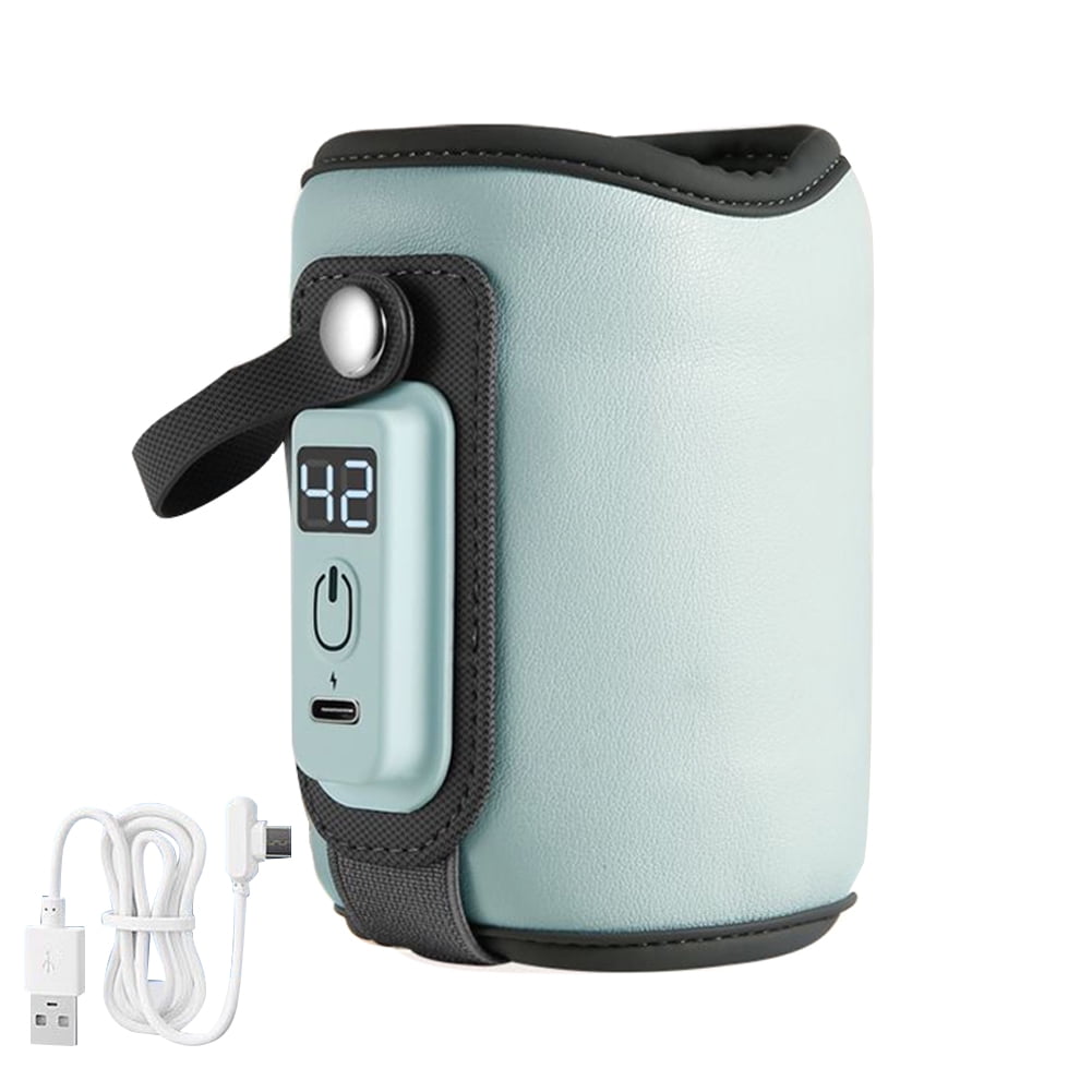 USB Baby Bottle Warmer Adjustable Leather Bottle Insulation Cover with 5-Temperature Settings Portable Constant Temperature Milk Warmer for Home, Car & Travel – Blue