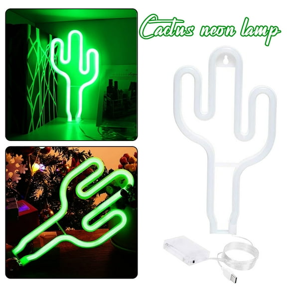 USB Battery Box Green Light Cactus Shape Neon Light