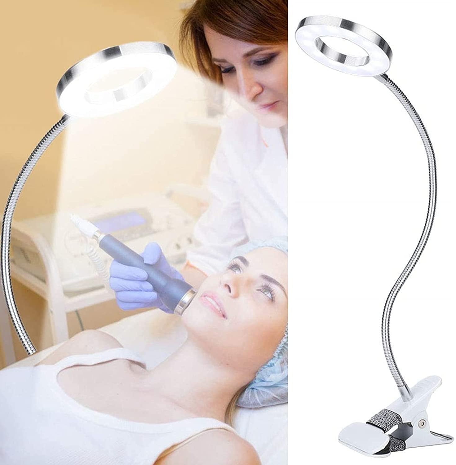LED Desk Lamp With Magnifier - 10 Brightness Levels, 3 Color Temperatures, Clamp-On, USB Powered, For Crafts & Reading